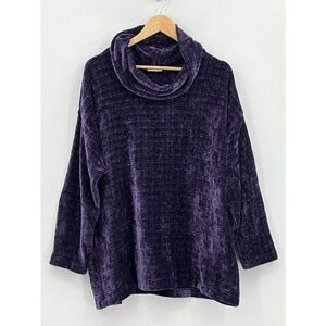 J.Jill Purple Cowl Neck Ribbed Chenille Pullover Sweater Tunic Size XL Petite